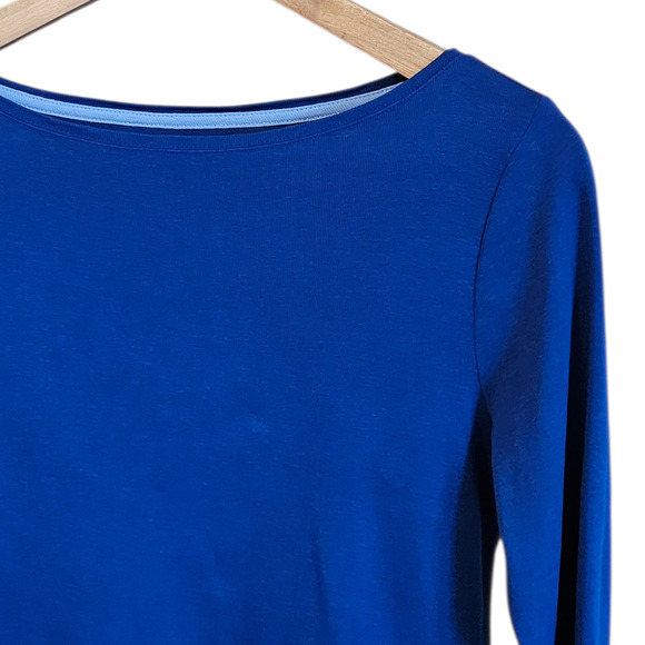 Talbots Petite Royal Blue Pima Cotton 3/4 Long Sleeve Boat Neck Tee Small - Picture 2 of 4